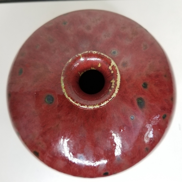 Stoneware Pottery Vase Drip Glaze on Multicolor Maroon Green Teal 6" - Picture 6 of 11